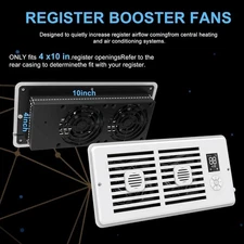 Quiet Register Fan Fits 4" x 10" Register Holes 10 Speed Heating Cooling AC Vent