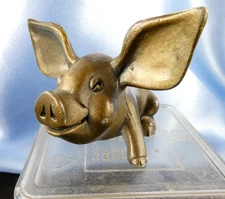 Vintage Brass Pig Figurine HUGE EARS Hudson New York Stamped Piggy Miniature