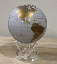 Mova Globe White and Gold 6” On Acrylic Stand Solar Rotating