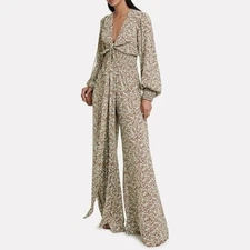 ALEXIS Esperanza Green Floral Crepe Jumpsuit Women’s XS Long Sleeve Wide Leg