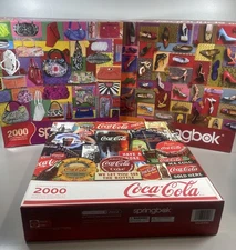 Lot of 3 2000 Piece Puzzles Springbok Coca Cola Purses Shoes Collage COMPLETE