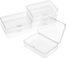 6 Packs Rectangle Small Clear Plastic Storage Containers Box Case with Hinged Li