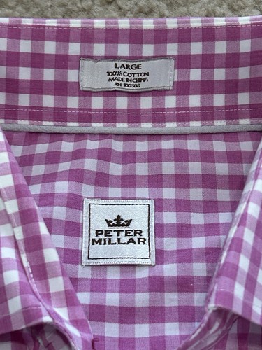 PETER MILLAR Pink Check Long Sleeve Button Down Cotton Shirt Size Large - Picture 4 of 6