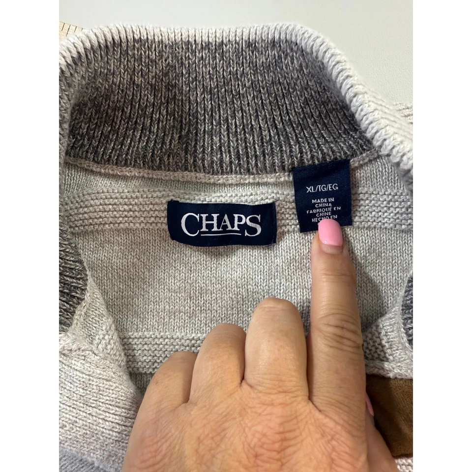 Chaps Heather Gray Mock Neck Knit Sweater Button Detail Mens XL - Image 2 of 4