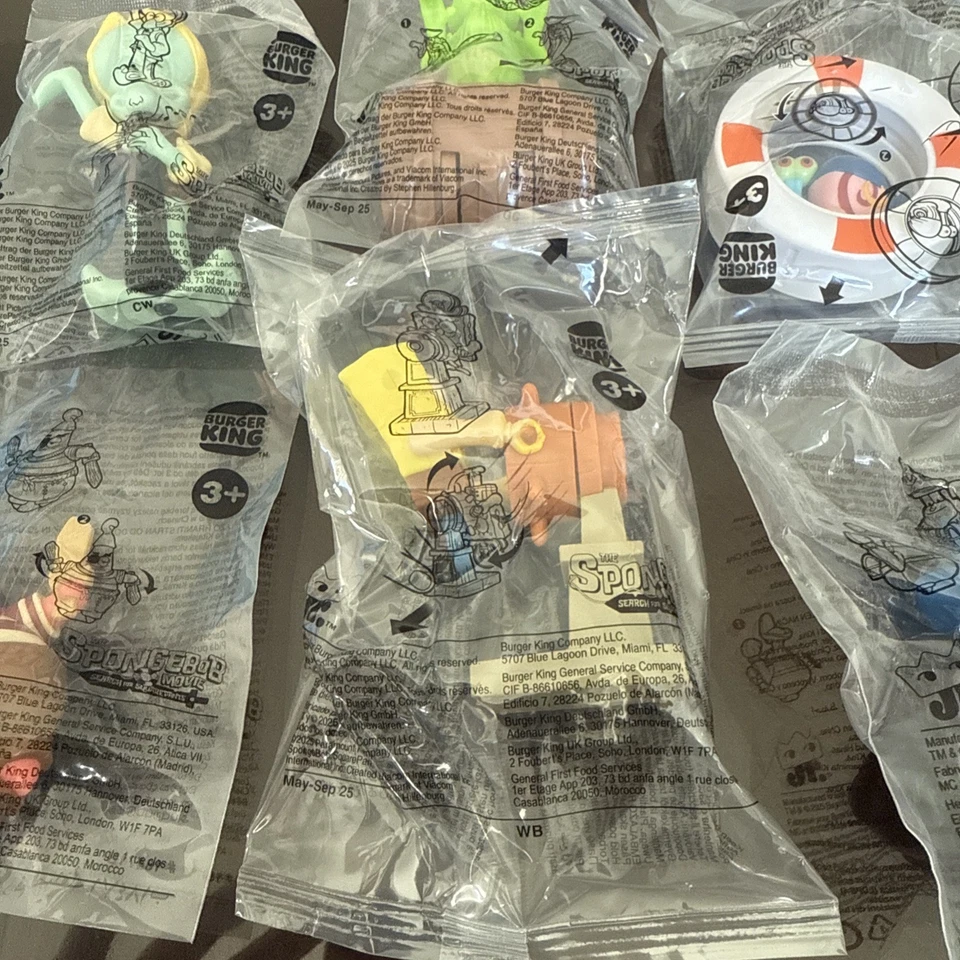 La película de Bob Esponja Burger King 2025 comida para niños 6 juguetes conjunto completo SELLADO NUEVO Foto 4 de 4