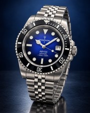 Mens Poseidon Luxury Black Blue Divers Watch Automatic 100m Sapphire Ceramic 