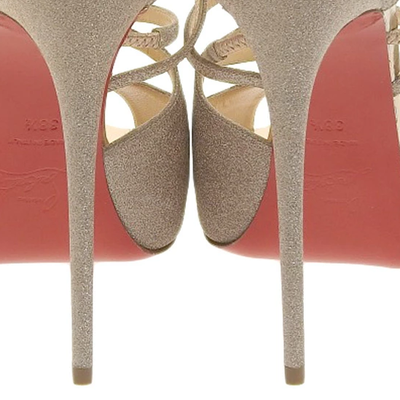 Christian Louboutin Gold Glitter Strappy Peep Toe Pumps [US8.5/EX