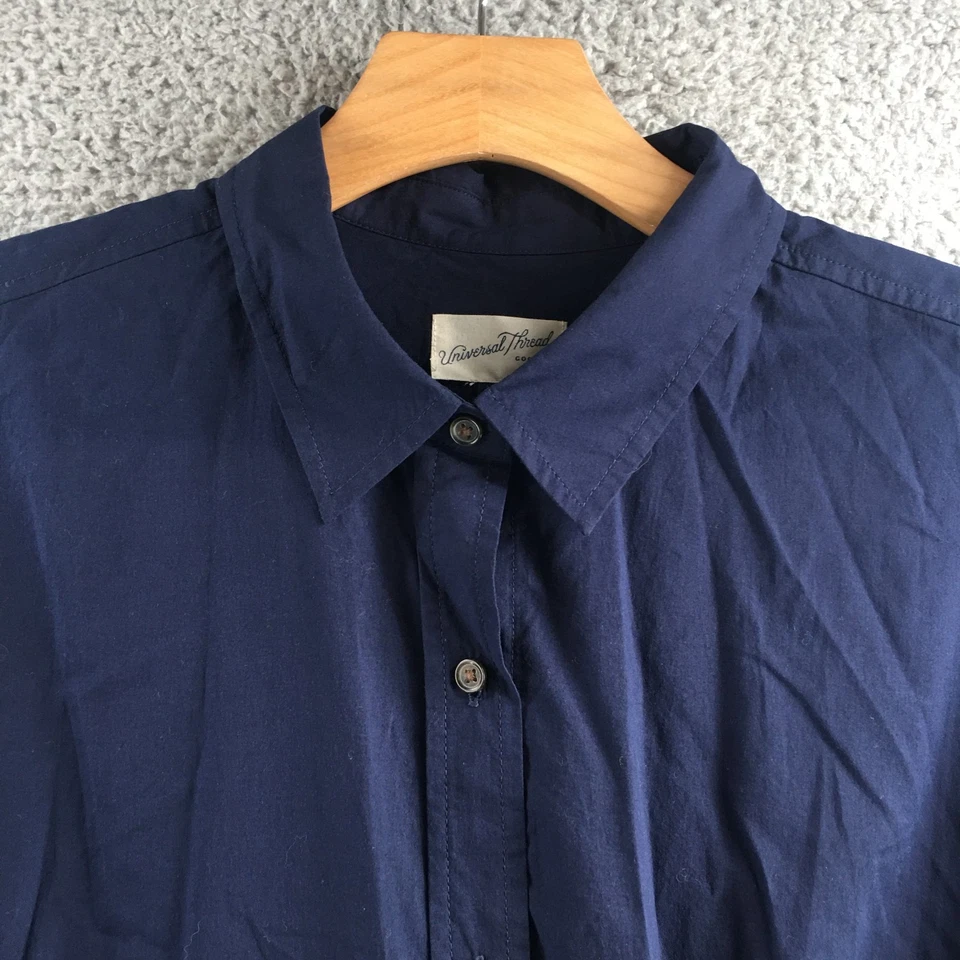 通用线衬衫连衣裙女式 XL 蓝色棉长袖领新品 — 第 3/4 张图片