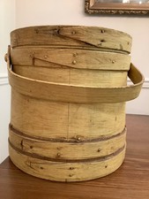Cubo despensa/azúcar de abeto de madera primitivo vintage con tapa color mostaza