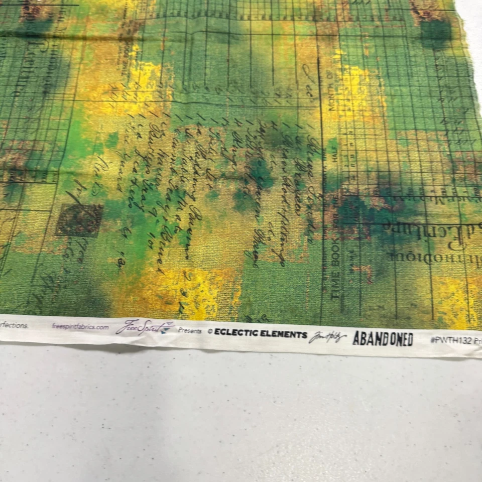 free spirit quilting fabric cotton green yellow eclectic elements abandon 21x43 - Image 4 of 4