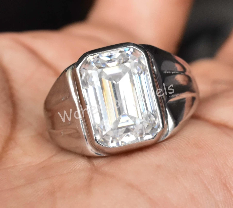 43.15 TCW GRA Moissanite Emerald Cut 925 Sterling Silver Men Ring AGL Certified - Image 2 of 4