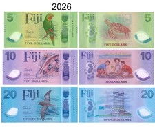 Fiji SET 3 UNC 5 10 20 Dollars 2026 2025 P NEW Polymer NEW Family