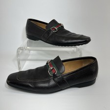 Gucci Men’s Black Leather Bit Loafers UK 8 (US 9) Horsebit Crest Medallion