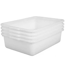4-Pack 13L White Commercial Bus Tubs, Stackable Plastic Utility Storage Bin