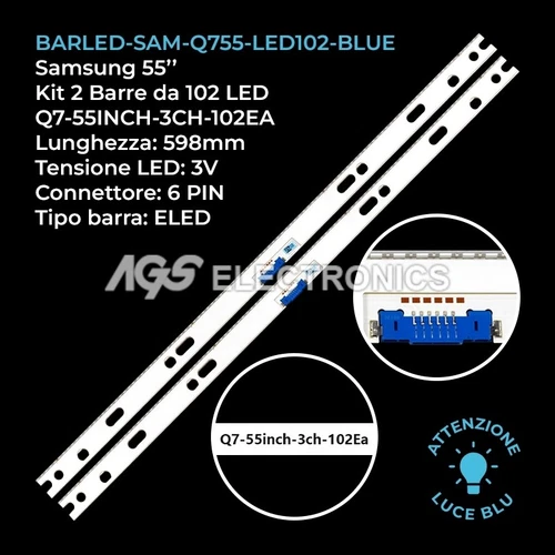 SAMSUNG Q7-55INCH-3CH-102EA BN96-45630A BLUE LIGHT 2 BAR STRIP 102 LED TV KIT