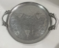 Vintage Hammercraft Round Aluminum Serving Tray - Grape Pattern 