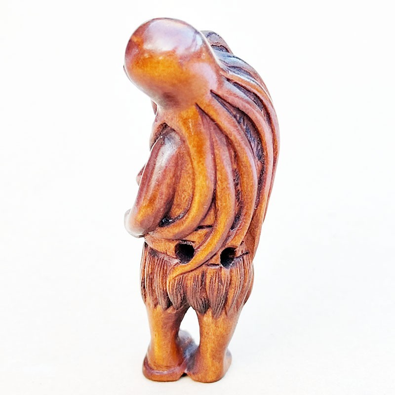 Y8967 - 2" Hand Carved Boxwood Netsuke Figurine - Girl and Octopus