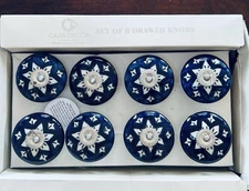 Set 8 Casa Decor Ceramic Drawer Cabinet Pull Knobs Handmade Blue Polish Pottery