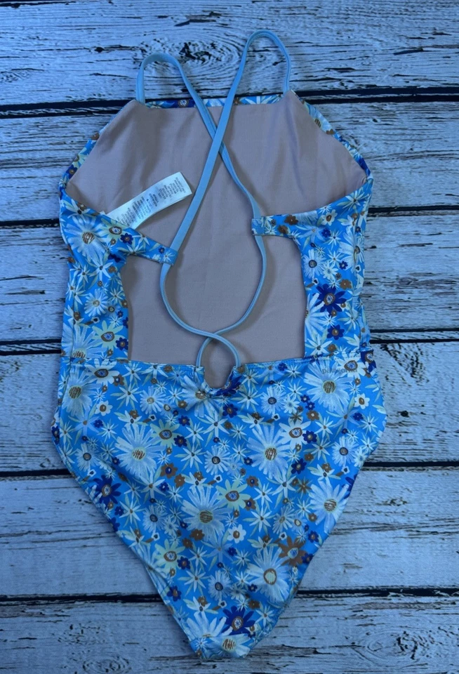 Traje de baño de una pieza floral azul Patagonia para niñas talla mediana 12 Foto 2 de 4