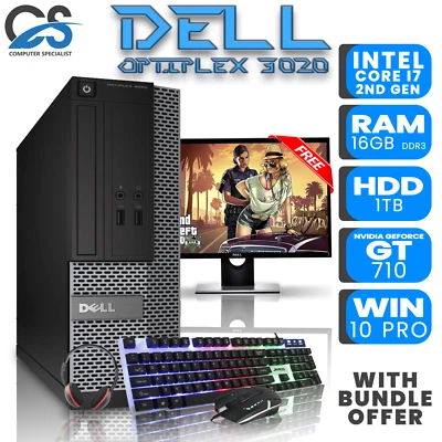 GAMING BUNDLE DELL TOWER PC FULL SET INTEL CORE i7 16GB RAM 1TB HDD NVIDIA GT710