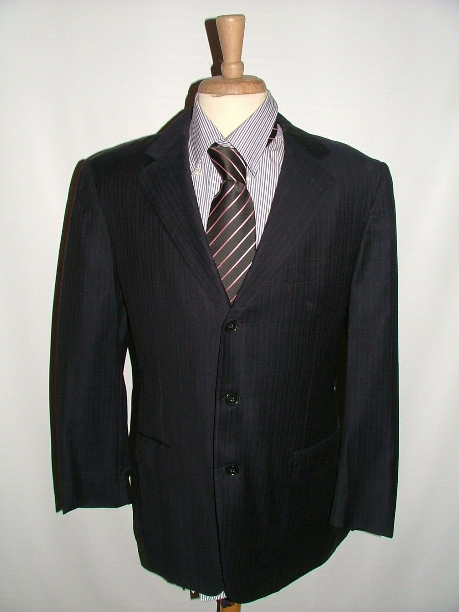 MENS ERMENEGILDO ZEGNA BLAZER SIZE 42 R 100% WOOL BLACK BLUE GRAY