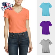 Womens Summer Cotton Soft V-Neck T-Shirts Gym Workout Home Training