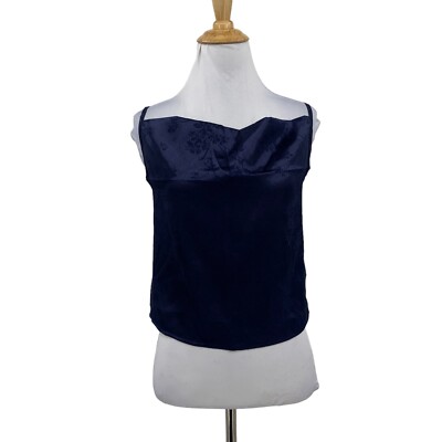Zaful Handkerchief Crop Top Womens 4 Navy Floral Satin Low Cut Back High Front