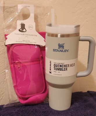 STANLEY 40 oz Quencher H2.0 FlowState Tumbler Travel Cup with BONUS PINK HOLSTER