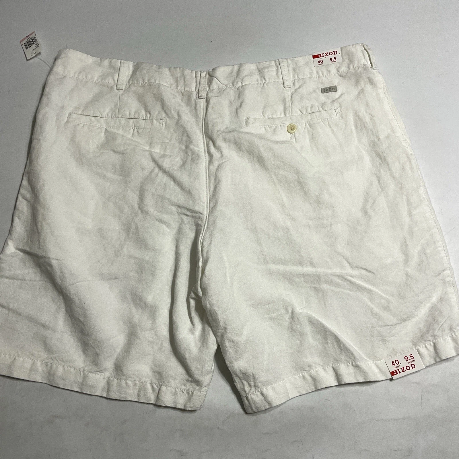 IZOD Linen Blend Mens 40 White 9.5" Inseam Flat Front NWT