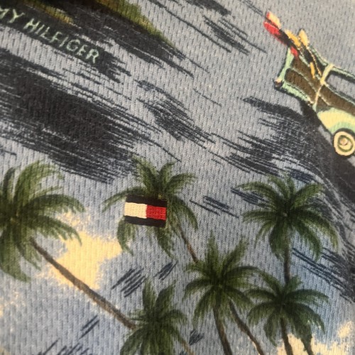 Tommy Hilfiger Mens Polo Shirt Blue Floral Tropical Woodie Car Hawaiian Hibiscus - Picture 8 of 10