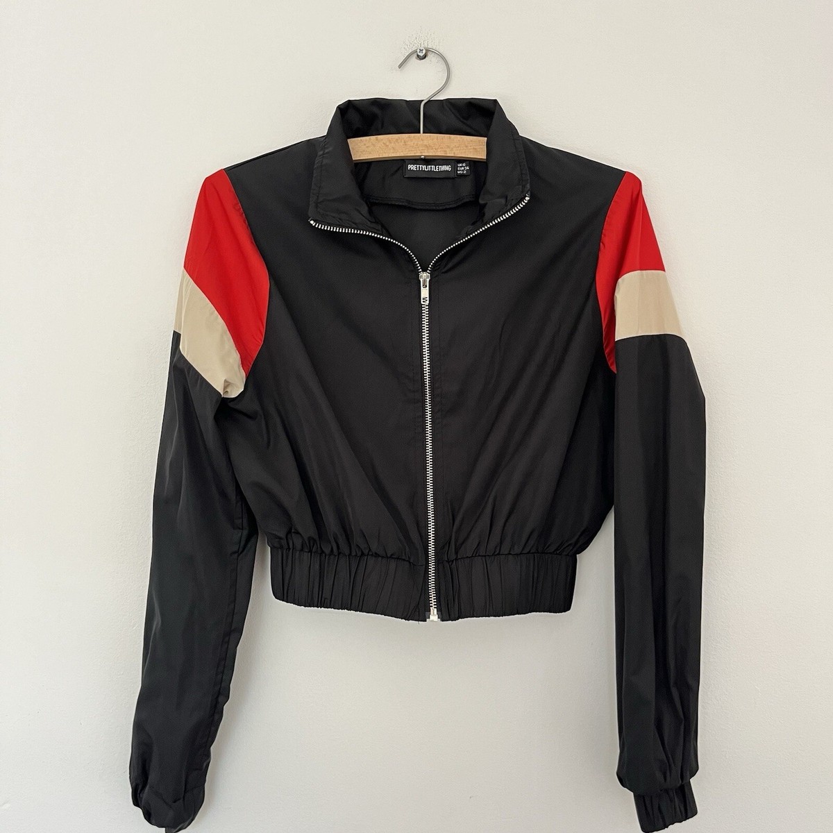 pretty little thing Black Stripe Shell Suit Tracksuit Top Sz rrp £25