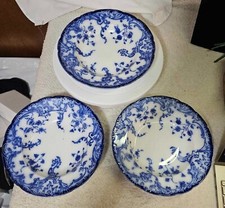 3 Antique Vtg W H Grindley MARIE Pattern Flow Blue Bowl/ Plate- READ