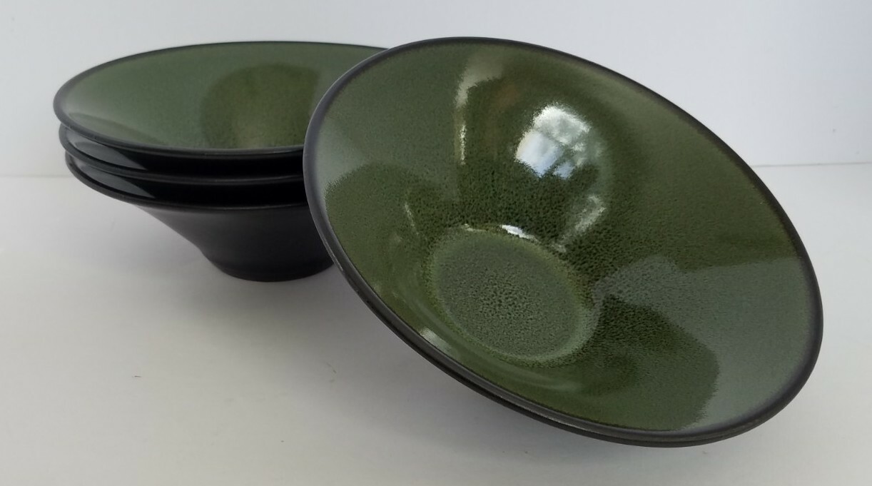4 Gabbay Fusion Wasabi 7" Flared Soup/Cereal Bowls Green Speckled Brown