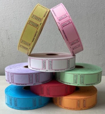 INDIANA TICKET COMPANY Blank Raffle Tickets Roll of 1000 Single Stub for Carnival or School Fun Fair