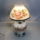 Vintage MCM Floral Rose Hand Painted Milk Glass Hurricane Parlor Lamp GWTW
