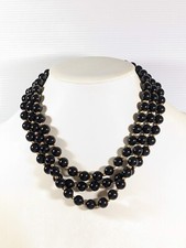 Gold Tone Black Vintage Style Acrylic Beaded Three Row Choker Necklace 21 inches