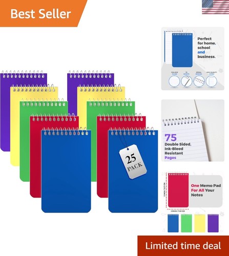 Bulk Pack of 25 Spiral Notebooks 3x5 - Lined Pocket Memo Pads in Multi-Colors