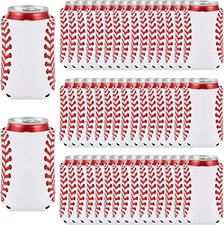 12 Packs Baseball Can Sleeves Neoprene Beer Bottle 5.1 x 4 Inch, Red/White 