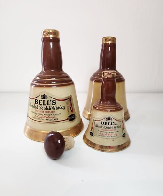 3x Bell's Blended Scotch Whiskey ~ Glockenform Vintage Flasche leer