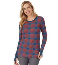 CUDDL DUDS Stretch Thermal Long Sleeve Crewneck Top sz S Small 6-8 Red Blue