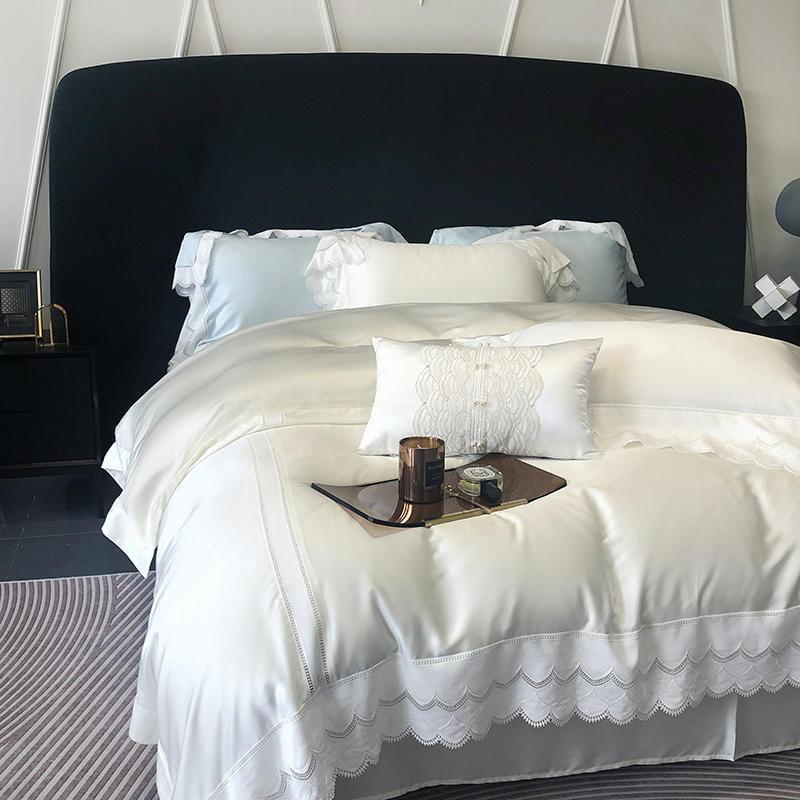 Duvet Cover Flat Sheet 2 Pillowcases Bed Linings 140s Cotton Cr Embroidery-image