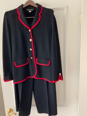 ST JOHNS COLLECTION BY MARIE GRAY PANT SUIT BLACK WITH RED TRIMMING MADE USA