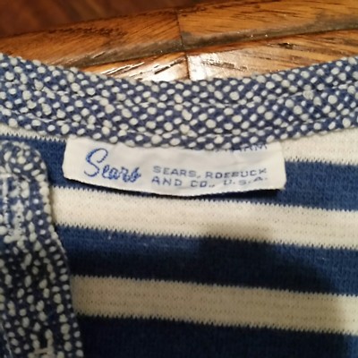 Sears Knit Top Blue Stripes Nautical Sleeveless Size M Vintage