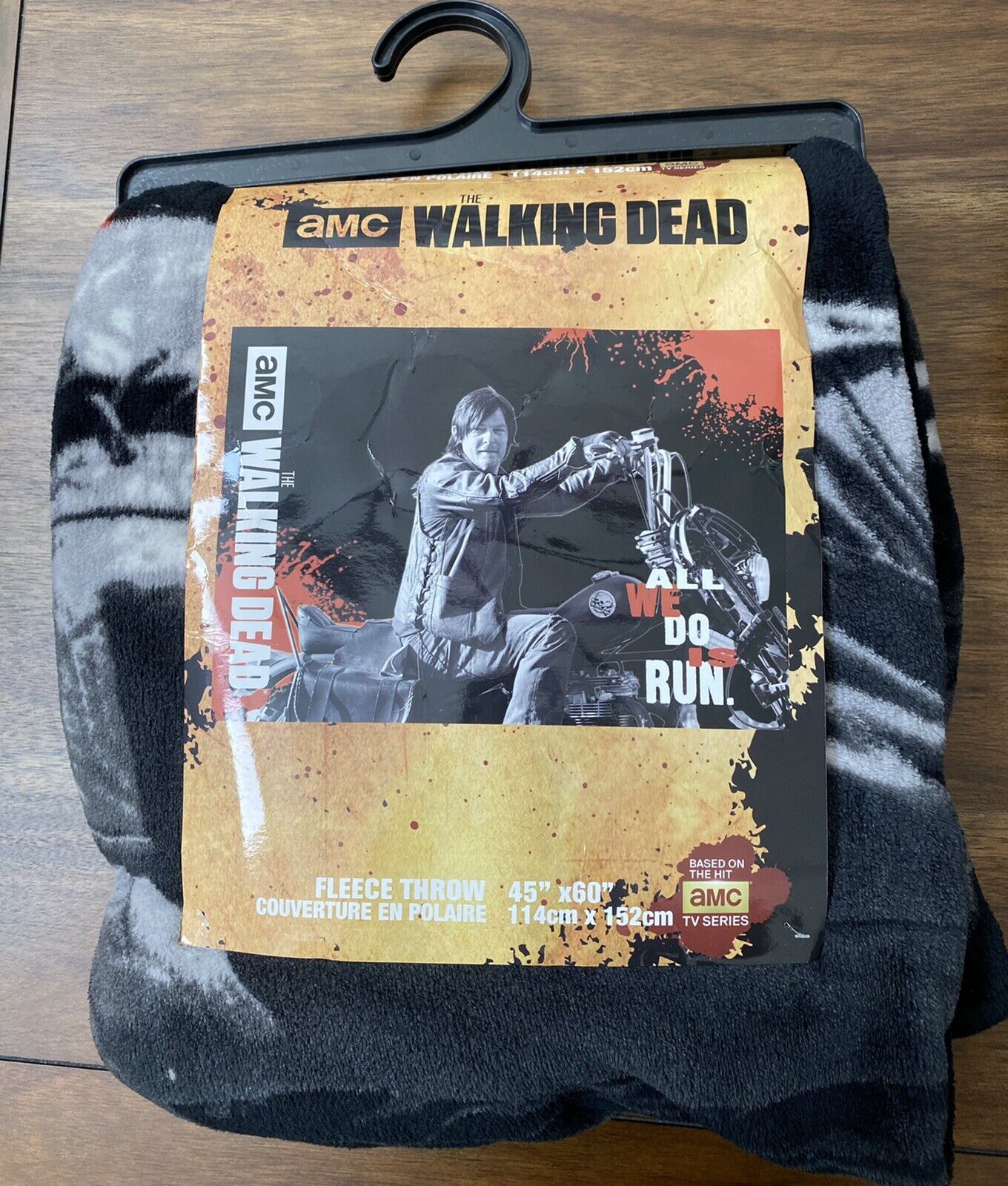 NEW TWD DARYL DIXON MOTORCYCLE ALL WE DO IS RUN PLUSHBLANKET THROW 45x60 For Sale Online