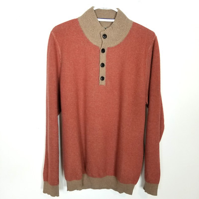 Tom James Women Button Neck Cotton Cashmere Sweater Sz L Orange Beige