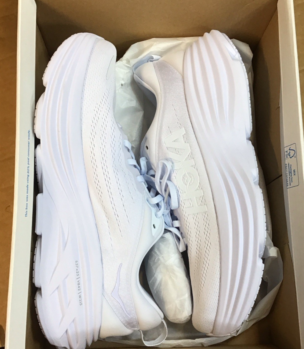 Hoka Bondi 8 Running Shoes Triple White 1123202 WWH Mens | eBay display picture 2