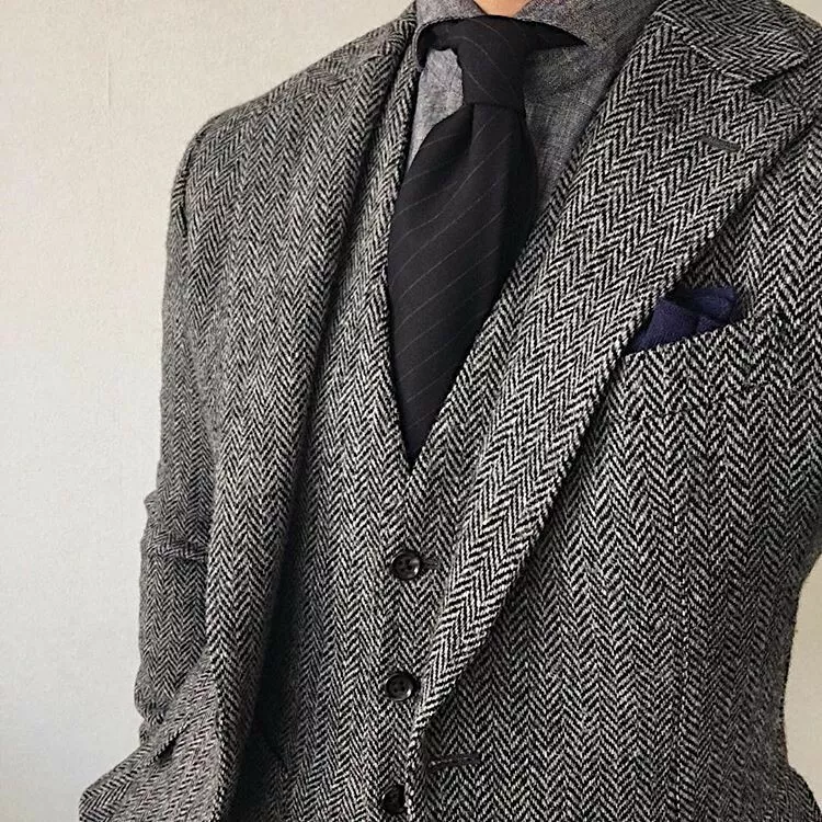 Grey tweed shop herringbone suit
