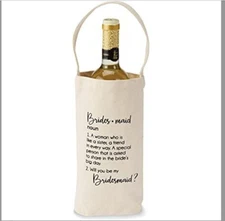 Mud Pie Bridesmaid Wine Bottle Canvas Gift Bag New