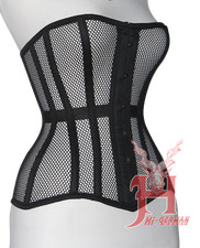 Heavy Duty Steel Boned Over Bust Waist Trainer Black Mesh Extreme Corset