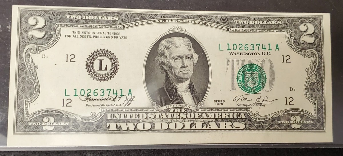 1976 $2(Two) Dollar Off Center Error Alignment Shift Error